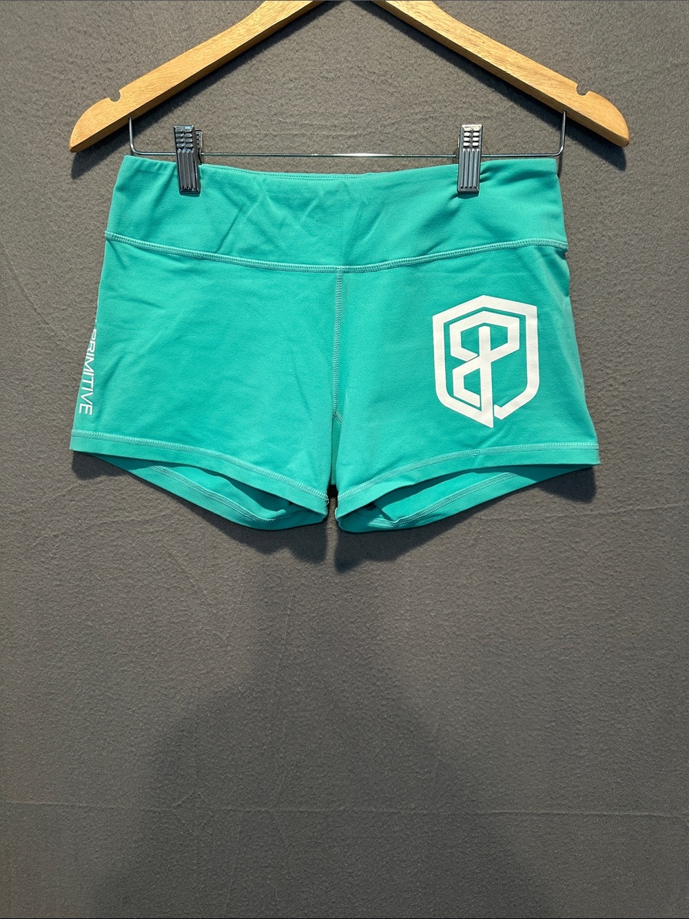 Primitive Teal Women's Athletic Stretch Shorts with White Logo